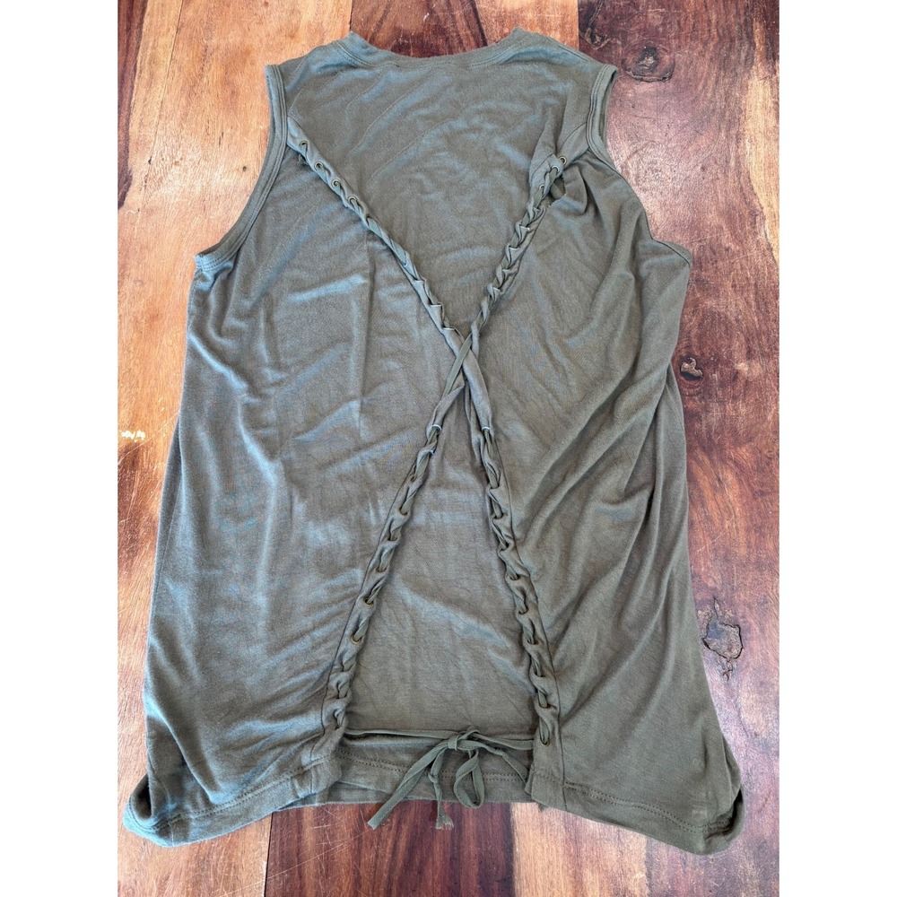 RK7BRAND tank top women Large olive green lace-up braided back sleeveless tee
